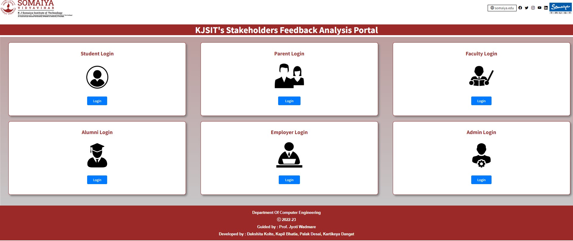 KJSIT’s Stakeholders Feedback Analysis Portal Homepage